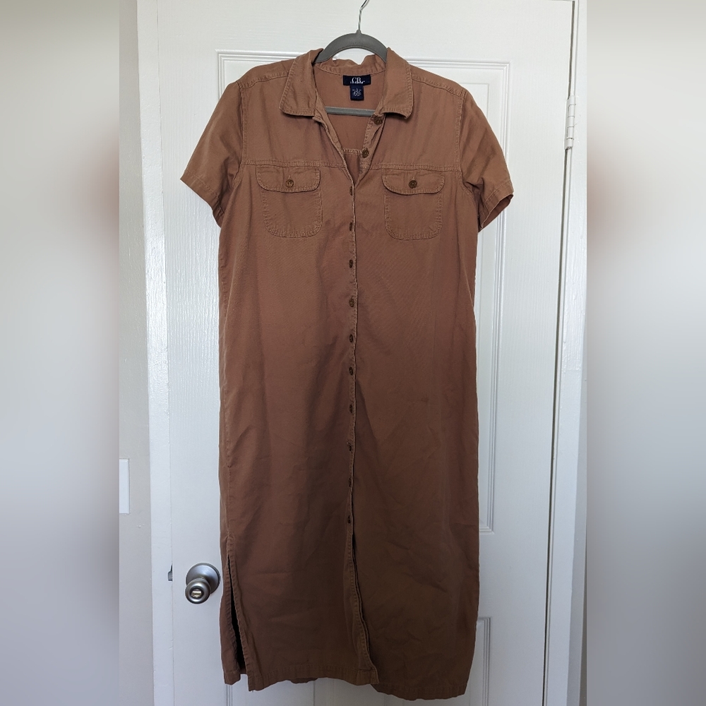 CB Casual Cotton Denim Short Sleeve Button Front Maxi Jean Dress Size M